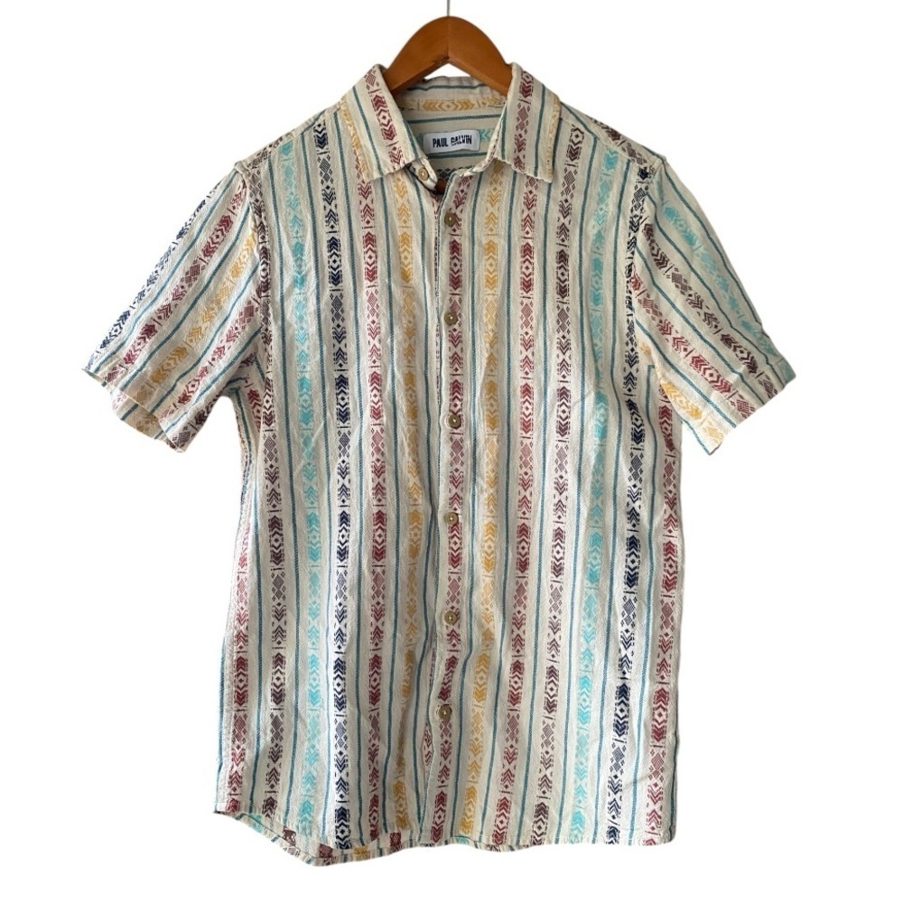 Paul Galvin Emroidered Stitch Aztec Cotton Buttwon Down I Size: S